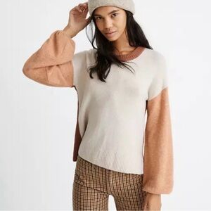 Madewell Payton Pullover Wool Blend Color Block Sweater with Balloon Sleeves XS